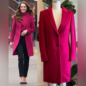 NWOT Hobbs London 'Tilda' Wool Coat in Fuchsia Pink ASO Kate Middleton-UK10/US6